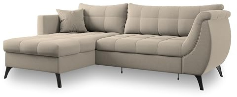 Masseno Ecksofa MOLLIS L-S mit Schlaffunktion L-Form, Sofa mit Bettkasten, Wohnzimmersofa, Couch, Soffa, Bettsofa, Couchgarnitur- Beige, SORO 21