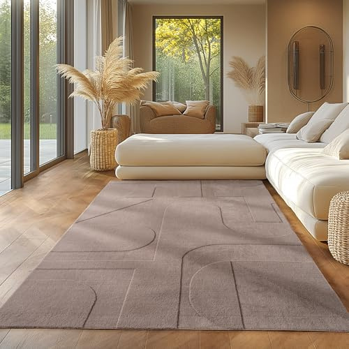 SIMPEX Skandinavischer Teppich, Boho Design, Einfarbig Beige 140x200 cm, Pflegeleicht & Deko Teppich, Waschbar, für Wohnzimmer & Schlafzimmer