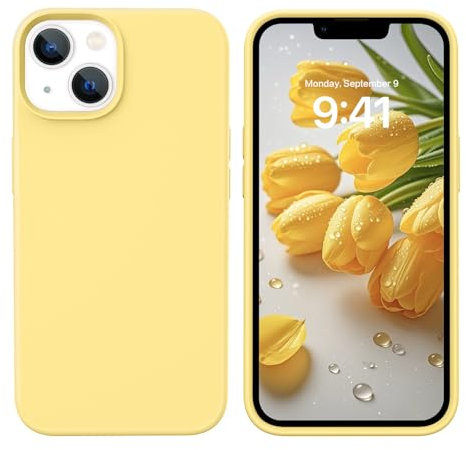 YINLAI für iPhone 13 Hülle Silikon,Handyhülle, Slim Case Cover Liquid Silikon Gel Matte Kratzfest Schutzhülle für iPhone 13 6,1 Zoll,Gelb