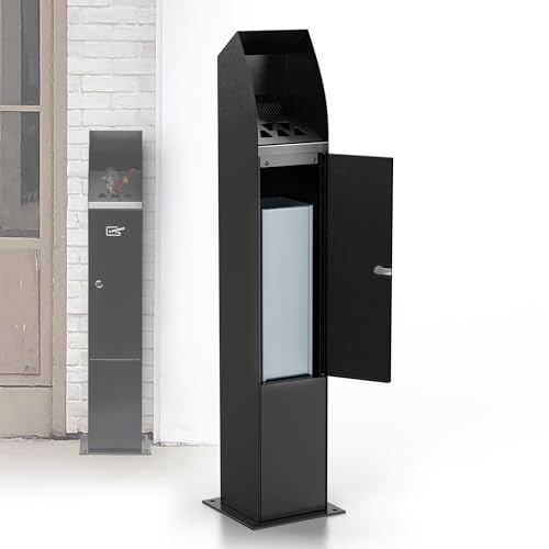 guanpin Outdoor Waste Bin, Dustbins, Heavy-Duty Steel Outdoor Trash Can, Recycling Bin, Suitable for Restaurants, Bars, Clubs, Black (removable inner bin)