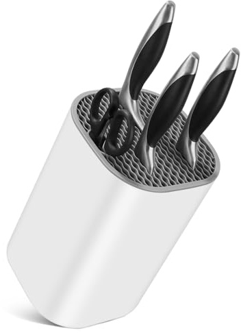 Knife Block Without Knives, Square Knife Holder Detachable Knife Block Holder Safe Storage Chef, Scissors, Slicer, Utility, Paring Knife Holder Kitchen Knives Storage Box Organiser Stand Bar - White