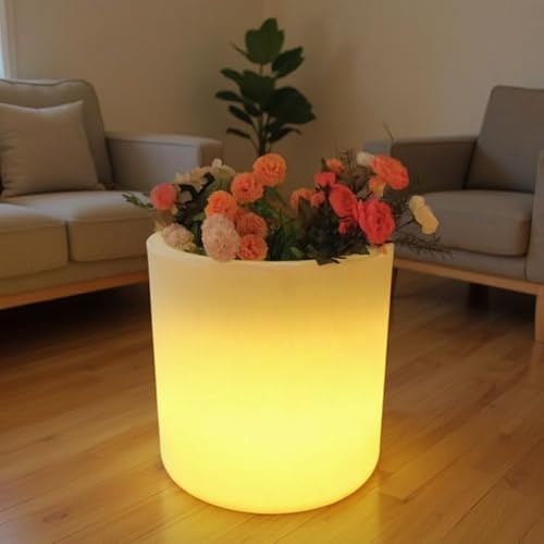 16-in Cylinder LED Planter Pot Light, Rechargeable LED Flower Pot Light w/Remote, 16 Color Changing Dimmable Illuminated Flower Pots, Waterproof Lighted Planter &Ice Bucket for Porch Garden Yard Party