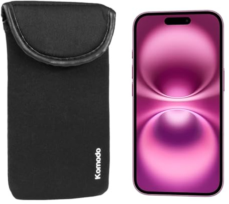 KOMODO Neoprene Phone Case for iPhone 16 Range (For iPhone 16 Plus) Black | Suitable for Apple iPhone, Samsung Galaxy and Google Pixel devices, Soft material, Padded for smartphone protection