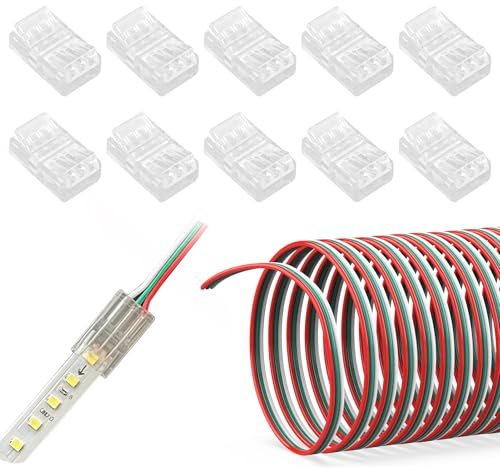Lumitrex 10 Stück 3 Polig 10mm LED Streifen Verbinder mit Verlängerungskabel, 22AWG 5M LED Verlängerungskabel, 3 Polig Verbindungskabel Verbinder für SMD 5630 5050 3528 2835 Streifen
