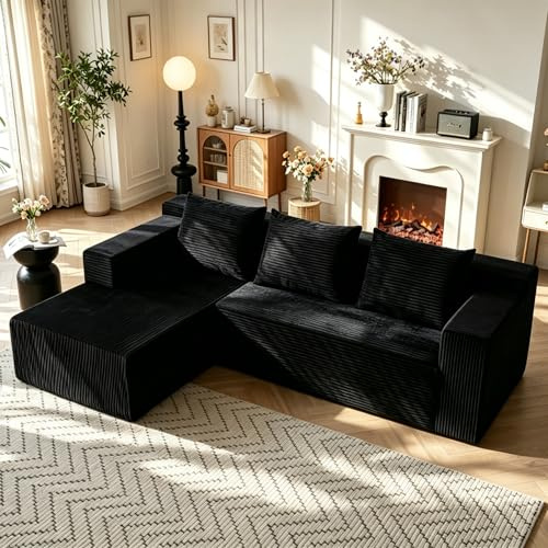 260cm 3 Sitzer Ecksofa mit schlaffunktion, Links ausgerichtet, Schwarz