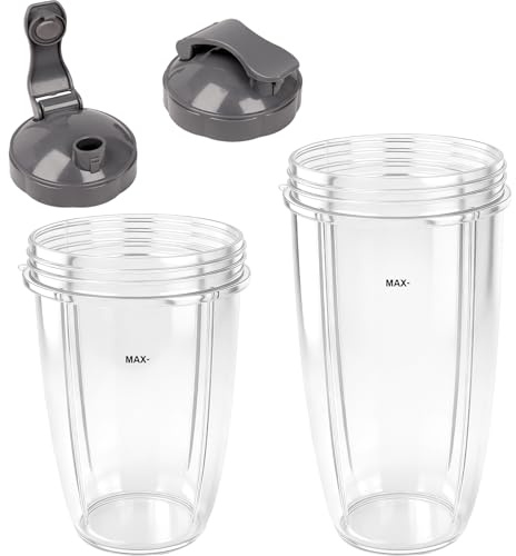 LOMGDOVC Juicer Cups for Nutribullet Replacement 2-Pack, 32oz & 24oz Blender Cups with Flip-Top Lids, Compatible with NutriBullet 600w 900w Blender Parts & Accessories