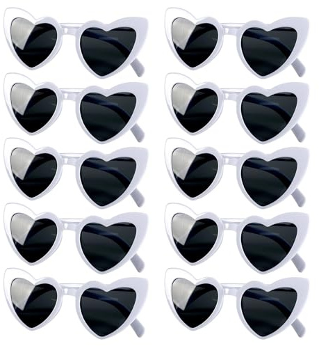 Gykutix 10 Stück Herz Sonnenbrille für Damen Herren Partybrillen Retro Sonnenbrille Herzform Brille JGA Brillen Katzenauge Herzbrille für Party, Urlaub, Hochzeit Braut, Karneval Reise Fotoshooting