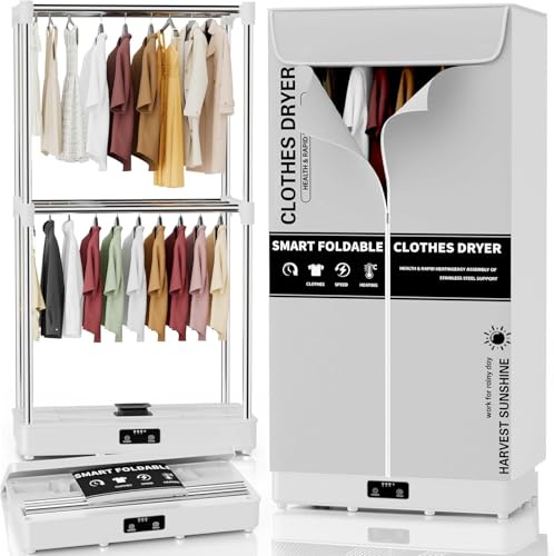 Kiseely Stendino Elettrico Asciugabiancheria, Asciugatrice portatile pieghevole con timer, facile da trasportare e con grande capacità per la casa | Appartamenti | Camper (Grigio CO6)