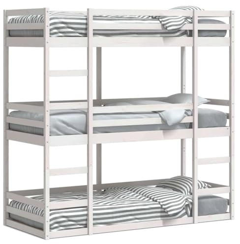 Qnhdfrt Dreifach-Etagenbett 90x190 cm aus massivem Kiefernholz, Etagenbett für 3 Personen, modulares 3-stöckiges Hochbett in Weiß, inklusive Lattenrost, platzsparendes Bettgestell