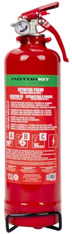 Motorkit Estintore a Polvere secca ABC da 1 kg per Auto e Veicoli | Omologato CE e EN3 - Efficacia 8A 34B C, manometro incluso