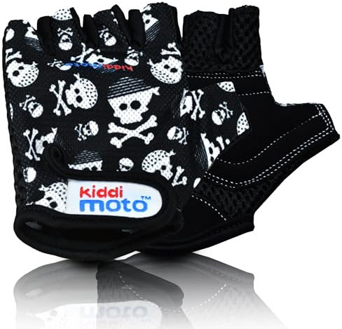 KIDDIMOTO - Gants Vélo pour Enfant de 2 à 8 Ans, Parfaits pour Les Sports de Plein air, Le Cyclisme, la Trottinette (Crâne Crossbones, 2-5 Ans)
