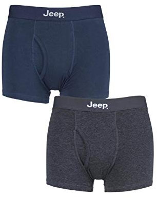 Jeep Men's Cotton Plain Fitted Key Hole Trunk Boxer Shorts - Navy/Charcoal M