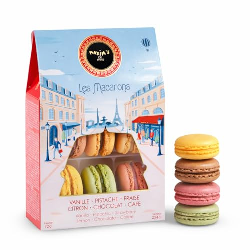 Maxim’s de Paris – Scatola regalo 6 Macarons assortiti 72 g – Pasticceria francese autentica – Macaron Gusti vaniglia, pistacchio, limone, fragola, cioccolato, caffè – Made in France