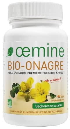 Oemine Onagre Bio 1000mg 60 Capsules - Huile d’Onagre Biologique Pressée à Froid, Source GLA, Enrichi Vitamine E - Confort Féminin et Peau Saine - Complément Alimentaire Cycle Menstruel & Ménopause