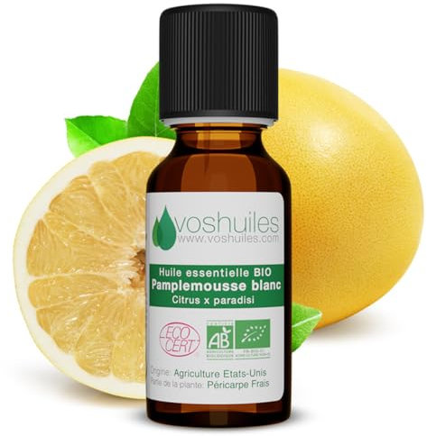 Voshuiles - Huile Essentielle Pamplemousse Blanc 10ml - 100% Pure et Naturelle - BIO - HEBBD et ECOCERT - Nombreuses Vertus et Applications - Huile Essentielle de Qualité