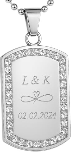 Hanessa Personalisierte Kette mit Gravur Edelstahl 50 cm mit Anhänger Dog Tag mit Strass-Stein in silber - Personalisierte Halskette für Frauen - Personalisierter Schmuck Damen Kettenanhänger