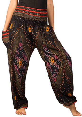 Lofbaz Harem Pants for Women Yoga Boho Hippie Clothing Bohemian Palazzo Beach Maternity Pajama Gypsy Indian Travel Clothes - Floral 3 Black XL