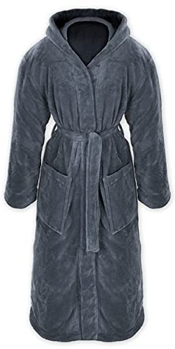 Gräfenstayn® Damen & Herren Kuschelfleece Bademantel mit Kapuze Größe S-XXXL mit Öko-Tex Standard 100 Flanell Fleece (M, Anthrazit)