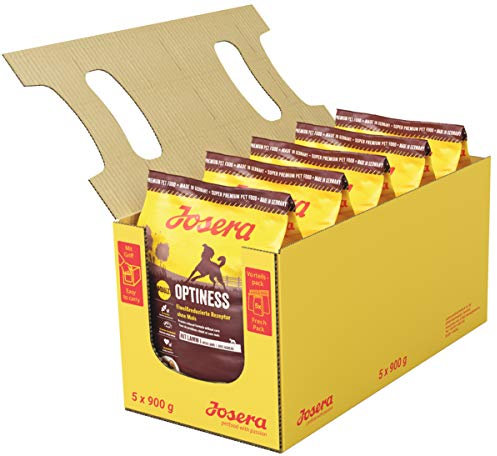 JOSERA Optiness (5 x 900 g) | Adult | Premium Trockenfutter für ausgewachsene Hunde | Lamm & Geflügel | eiweißreduziert & ohne Mais | weizenfrei | wertvolle Fettsäuren | Hundefutter | 5er Pack
