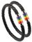 PHOGARY Gay Pride Armband Regenbogen Armband (2 Stück), Paar Schwarz Lederarmband Herren Damen LGBT Armreif mit Regenbogen gestreift Edelstahl Magnetverschluss 22cm