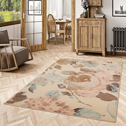 Pergamon Trendline - Tapis Classique - Motif de Rose - Rose Beige - 5 Tailles Disponibles