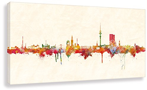 Kunstbruder Moderne Hamburger Skyline - Farbe 50x100cm - by Stadt Hamburg Kunstdruck 2cm (div. Varianten/Größen)- Leinwandbild Wandbild Wanddekoration Kunstbild Leinwanddruck/fertig zum aufhängen
