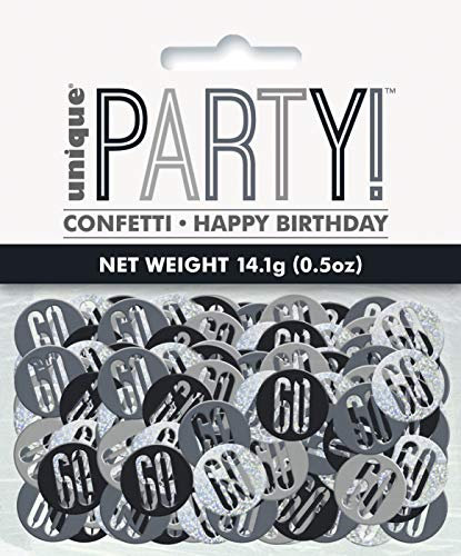 Unique 83829 Black Prismatic 60th Birthday Confetti, 5 oz 1 Pack, Age 60