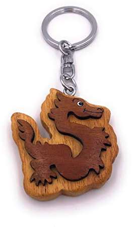 H-Customs Drachen Fabel Märchen Tier Echt Holz Edel Handmade Schlüsselanhänger Anhänger