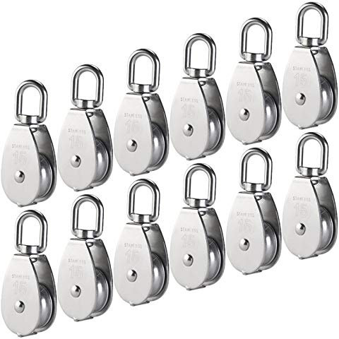 Auhoky 304 Edelstahl-Draht-Abschlepprad, drehbares Hebeband, Seilrolle, max. Traglast 35 kg 12 Pcs