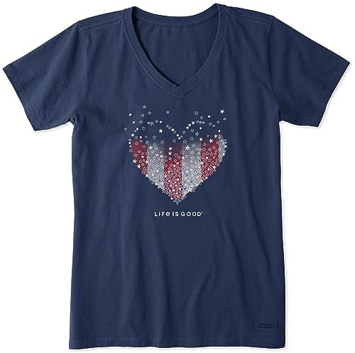 Life is Good. Crusher Vee Damen Heart of Hearts, Tiefschwarz, tiefdunkelblau, Klein