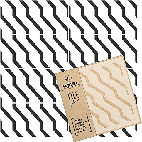 NAKLEO Fliesen Schablone zum Malen 33x33 cm, Canillo Modern Line Zickzack Geometrisch, Kunststoff Wiederverwendbare Bodenschablone DIY, Holz Möbel Wand Dekoration - Terrakotta