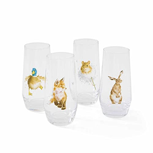 Wrendale Designs - Set di 4 bicchieri alti con motivo animali di campagna