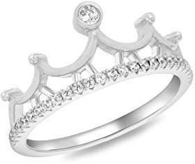 Tuscany Silver Damen-Ring aus Sterlingsilber Rhodiniert im Tiara Krone Design (1,6 mm - 8,6 mm) mit Zirkonia Stein - Größe 54