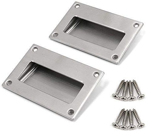 Bestgle 2 Pack Flush Recessed Sliding Rectangle Door Pull Handles Handles, 5 x 3-1/4 Stainless Steel Finger Pulls Hidden Handle for Drawers Cupboards Cabinet Closet Doors