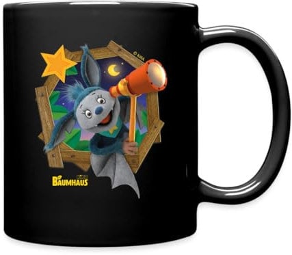 Spreadshirt KiKA-Baumhaus Mit Fidi Guckt Aus Dem Fenster Tasse, Schwarz, Keramik, 325 ml