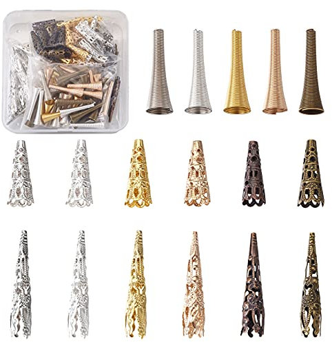 Fashewelry Filigrane Blumen-Abstandshalter, Perlenkappen, tibetische Metallkegel, Perlen-Endkappe, 22 ~ 41,5 mm, für Schmuckherstellung, 170 Stück/Box, 3 Stile