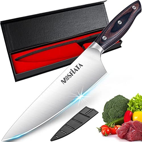 MOSFiATA Küchenmesser, Profi-Küchenmesser, Kochmesser mit Scheide, Edelstahl-Küchenmesser für Fleisch, Gemüse, Obst, Sushi – 20 cm