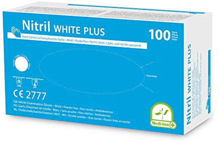 Medi-Inn Nitril White Plus Einmalhandschuhe puderfrei weiß (S, 10 x 100 = 1000 Stück)