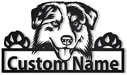 Benutzerdefinierter Name personalisierte australischer Schäferhund Metallschild Kunst | Art Benutzerdefinierte Australian Shepherd Dog Metallschild | Hundegeschenk | Geburtstagsgeschenk | Tier lustig