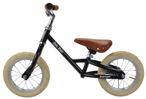Bandits & Angels Metal Laufrad Retro Rider Black ab 2,5 Jahren – Für Jungen und Mädchen – Schwarzes Balance Bike – Verstellbarer Sattel 36 bis 44 cm – Luftreifen – Luxuriöse Griffe