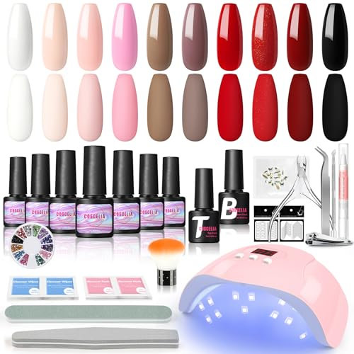 COSCELIA UV Nagellack Set mit UV Lampe 36W, 10 Stück*7ML Gel Nagellack mit Base Top Coat Gel UV, Gelnägel Starterset zu Hause für Anfänger
