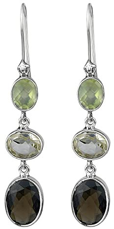 Meadows Prehnit, Klar Quarz, Rauchige Quarz, 925 Sterlingsilber Lange Ohrringe