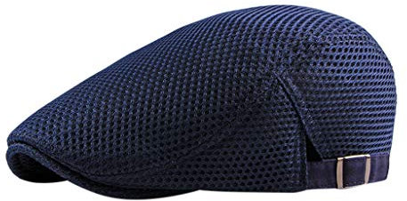 MILAX Belfast Tweed Flatcap Schiebermütze Herren Atmungsaktive Mesh Flat Cap mit Baumwollinnenfutter Newsboy Beret Ivy Cap für Flache Sportmütze, Marine, Einheitsgröße