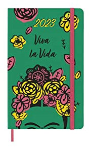 Moleskine Daily Planner 2023, 12-monatiger Kalender, Limitierte Edition Frida Kahlo, Tagesplaner mit Hardcover und Elastischem Verschluss, Großformat 13 x 21 cm, Farbe Grün