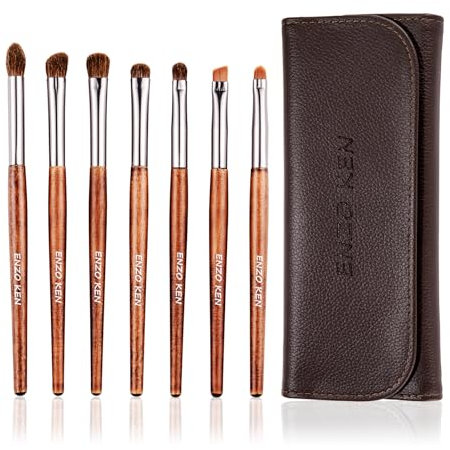 ENZO KEN Ensemble de Pinceaux de Maquillage en Poils de Poney pour Fard à Paupières avec Sac- Petit Pinceau pour Yeux, Sourcils, Contour du Nez, Yeux fumés, Sous les Yeux, Cernes, Yeux de Chat Sexy