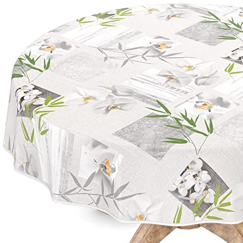 Tischdecke abwaschbar Wachstuch Wachstuchtischdecke Rund 100cm mit Saum Orchidee Spa pflegeleicht