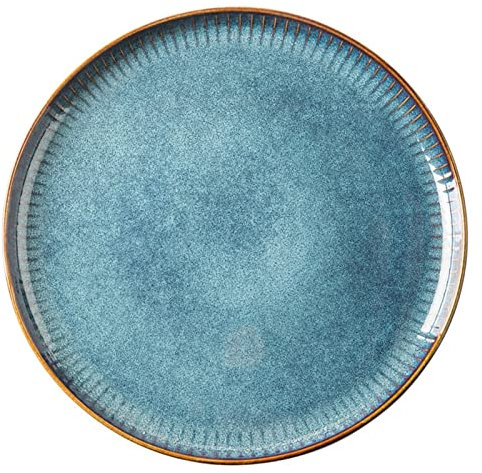 Assiettes Plates Nordic style céramique dîner assiettes riz salade bol bol bol rond plat dessert dessert vaisselle, bleu Assiette (Size : B)