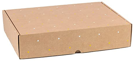 ONLY BOXES 10 Stück Geschenkkarton mit weißen und gelben Tupfen, für Versand, selbstaufbauende Verpackung, Weihnachtsverpackung, Maße 41,7 x 32,4 x 9,8 cm (L x B x H), AMA524