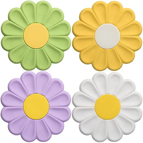 Kaxich 4 Piece Silicone Trivet Mats, Heat Resistant Daisy Trivets Non-Slip Hot Pads Drink Coasters for Hot Dishes, Plate, Coffee, Mugs, Cup, Tabletop Protection Gifts, Food Grade Silicone & BPA Free