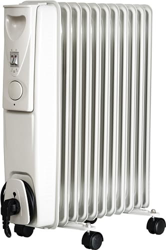 Brollux Radiateur à huile électrique max. 2500 W H11 Chauffage électrique 11 nervures Radiateur électrique mobile Chauffage à huile Thermostat Chauffage à huile